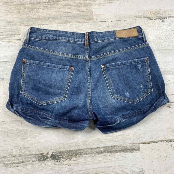 Zara Women Denim Shorts‎ Womens 6 Blue Distressed Studded Roll Hem - Picture 5 of 9